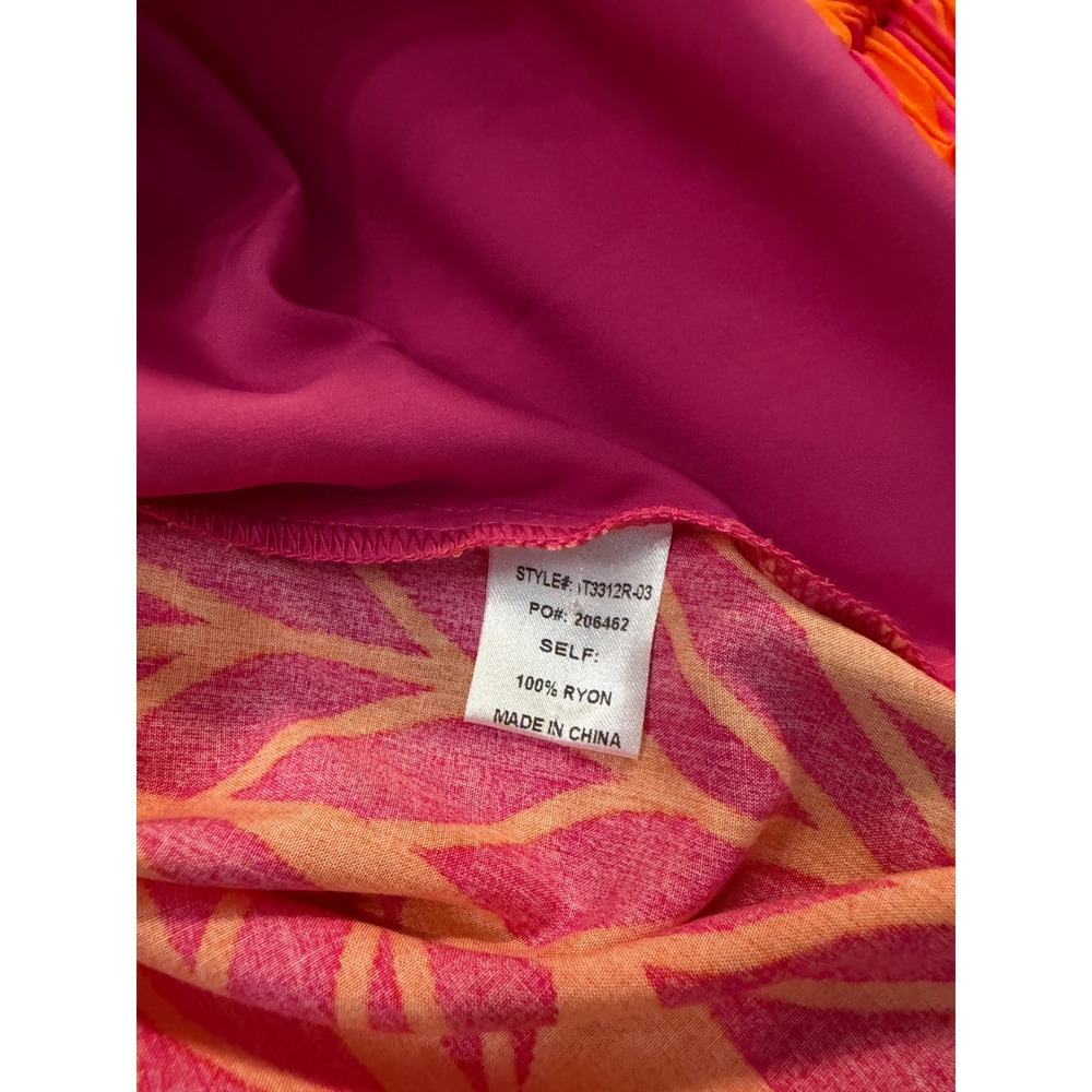 NWT BIBI Womens Orange Pink Leaf Print Embroidered Puff Sleeve V-Neck Blouse M - Picture 6 of 6